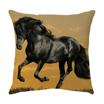 DecorBites™ Galloping Horse Pillowcase: Wild Horse Print Linen Cushion Cover for Home Decoration