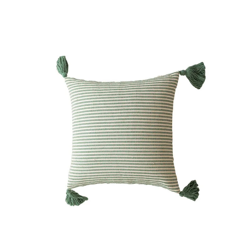 Decorbites™ Grüner Kaffee Geometrisches Tuft-Fransen Kissenbezug - Modern Minimalistischer Bestickter Bezug
