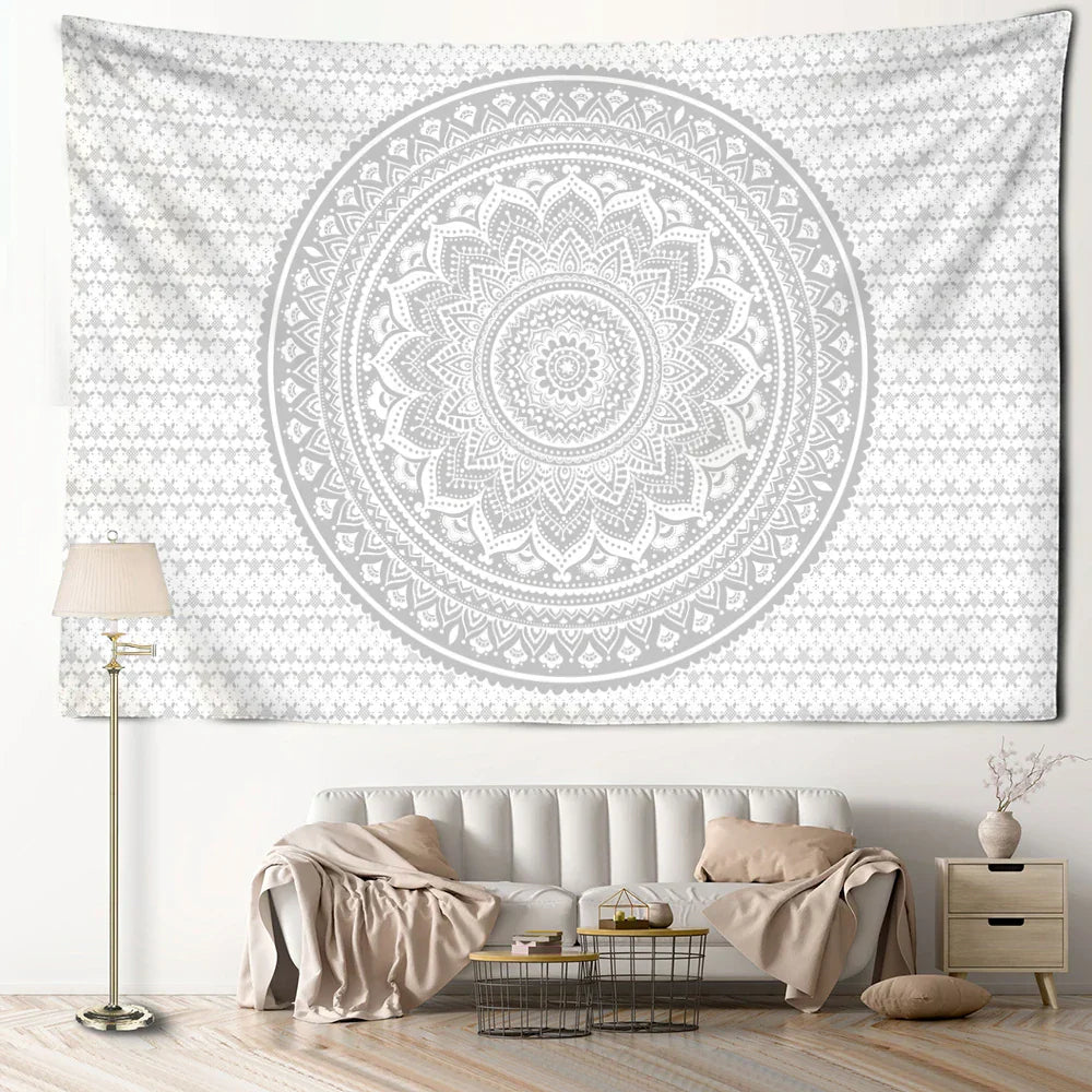 Decorbites™ Graue Mandala-Wandbehang Psychedelische Hippie-Kunst für ästhetische Heimdekoration