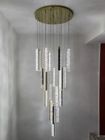 Decorbites™ Gold Chrom Stahl Kristall Anhängerleuchten mit dimmbarer LED für Villen-Treppe