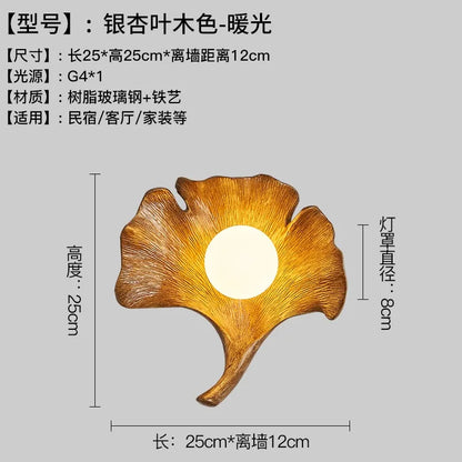 Decorbites™ Ginkgo-Biloba-Harz-Wandleuchte LED-Kunst-Dekoration für Schlafzimmer & Wohnzimmer
