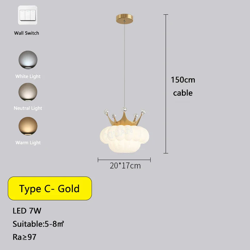 Decorbites™ Goldene Krone Anhängerleuchte: Luxuriöse Wolken-Hängeleuchte für Kinderzimmer und Wohnzimmer