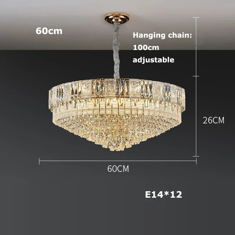 Gold Crystal Living Chandelier K9 150cm Gold Hardware