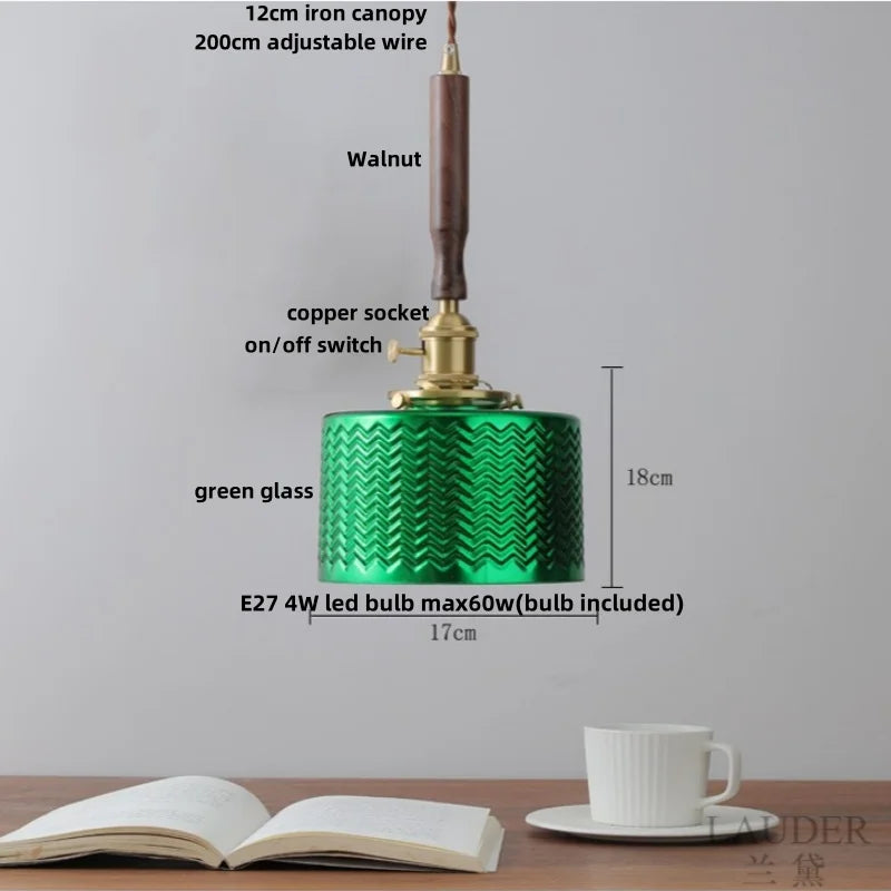Decorbites™ Glas-LED-Pendantleuchte Walnussbaum Kupferschalter Nordisches Hängelicht