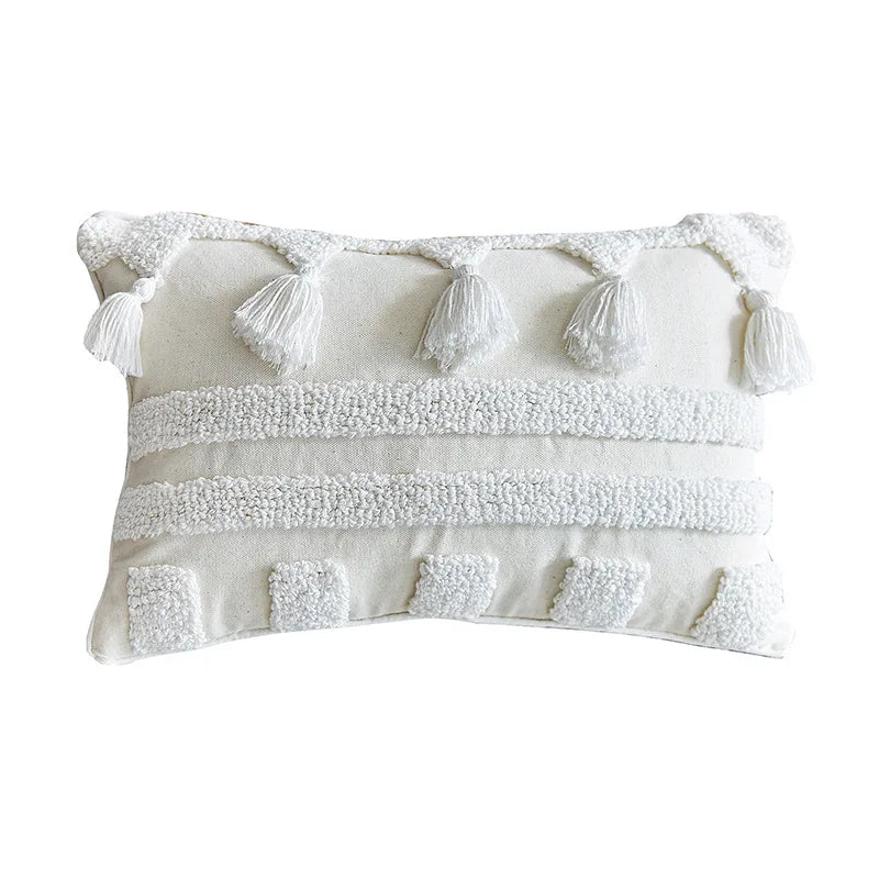 DecorBites™ Ethnic Tufted Cushion Case, Pure White Handmade Throw Pillow Cover