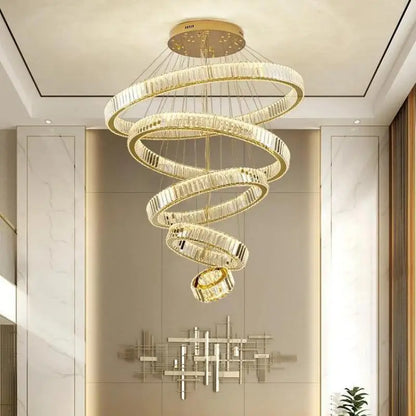 Decorbites™ Kristallkreis LED-Kronleuchter: Nordisch moderner Treppen-Hängeleuchter mit dimmbarem LED für das Wohnzimmer