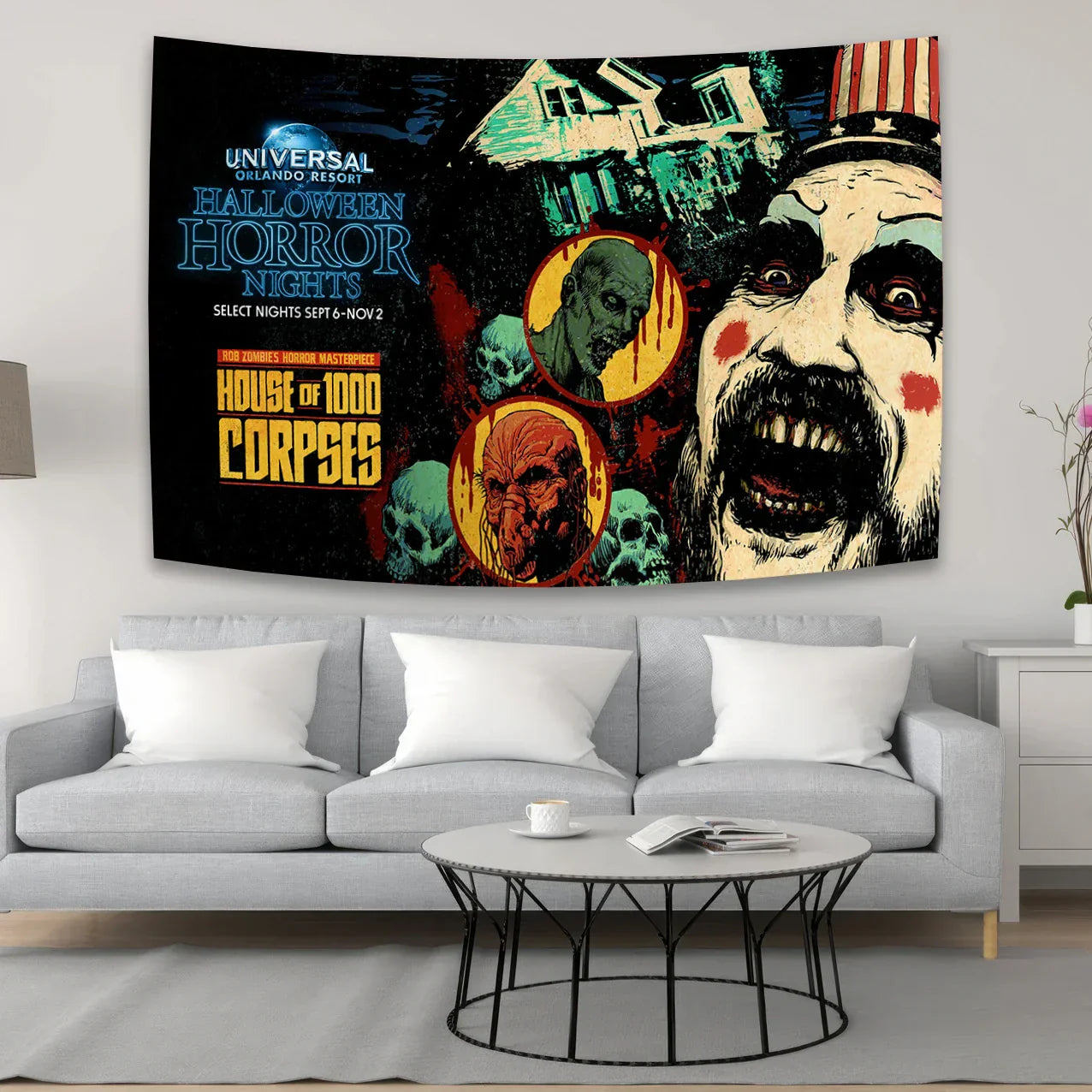 Decorbites™ Horror-Film-Gobelin Halloween-Vorhänge – Psychedelische Heimdekoration Wand-Leinwand