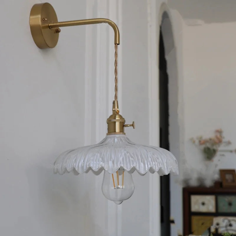 Decorbites™ Amber Vintage LED Wandlampe Glas Kupfer Zugschalter für Schlafzimmer