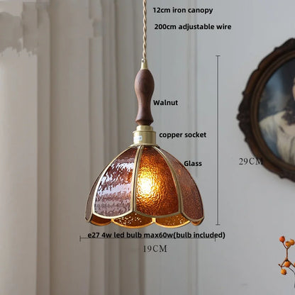 DecorBites™ LED Wood Walnut & Green Glass Pendant Light - Nordic Modern Style
