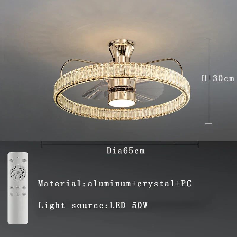 DecorBites™ Crystal LED Fan Light: 50W Remote Reversible Blade, Quiet, Timed, Invisible Design