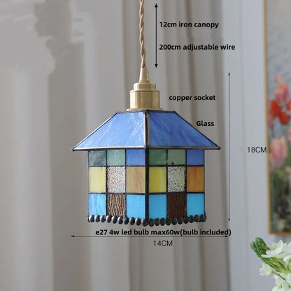 Decorbites™ Bunte Glas-Magisches-Würfel-LED-Hängeleuchte Tiffany-Stil Holz-Hänge-Lampe
