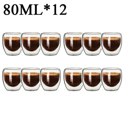 DecorBites™ Double Wall Borosilicate Glass Mug Set for Tea Coffee Juice Bar Drinkware