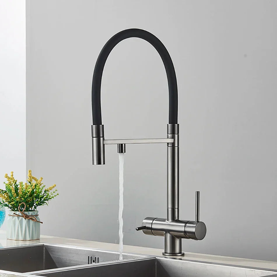Decorbites™ Küchen-Wasserfilterarmatur mit doppeltem Auslauf, drehbarer Wasserreinigungs-Mischhahn
