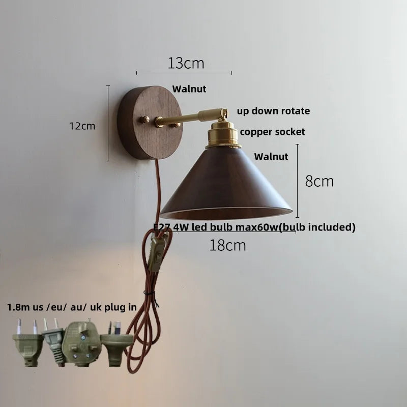 DecorBites™ LED Wall Sconce Walnut Wood Rotate Stair Light Fixture Modern Nordic Design