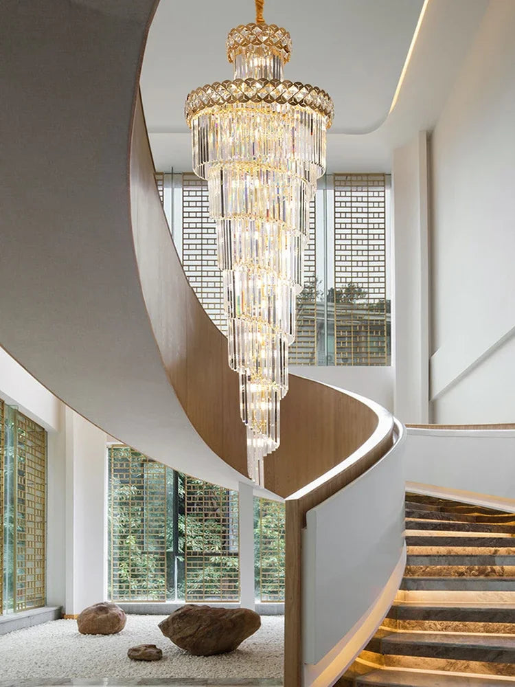 Decorbites™ Gold Edelstahl Kristall-Kronleuchter Anhängerleuchte für große Wohnräume, Treppenhaus Glam