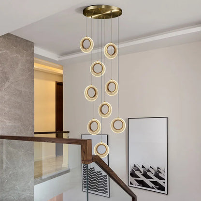Decorbites™ Kristallring-LED-Kronleuchter: Moderne Gold-Küchenbeleuchtung für Treppenhaus, einfache Innen-Hängeleuchte