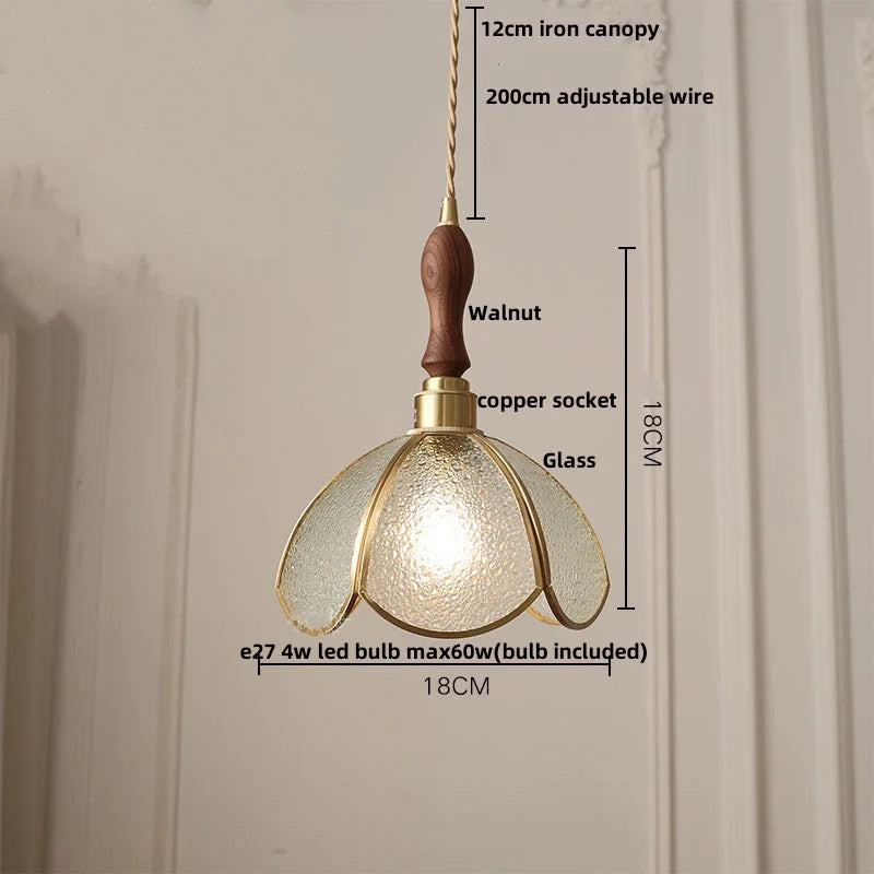 DecorBites™ LED Wood Walnut & Green Glass Pendant Light - Nordic Modern Style