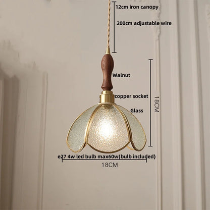 DecorBites™ LED Wood Walnut & Green Glass Pendant Light - Nordic Modern Style