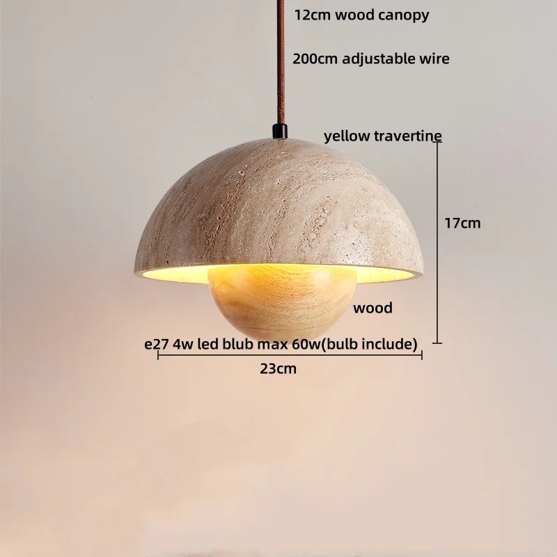 Decorbites™ LED Holz-Baldachin-Hängeleuchte Gelber Travertin-Stein Hängelampe