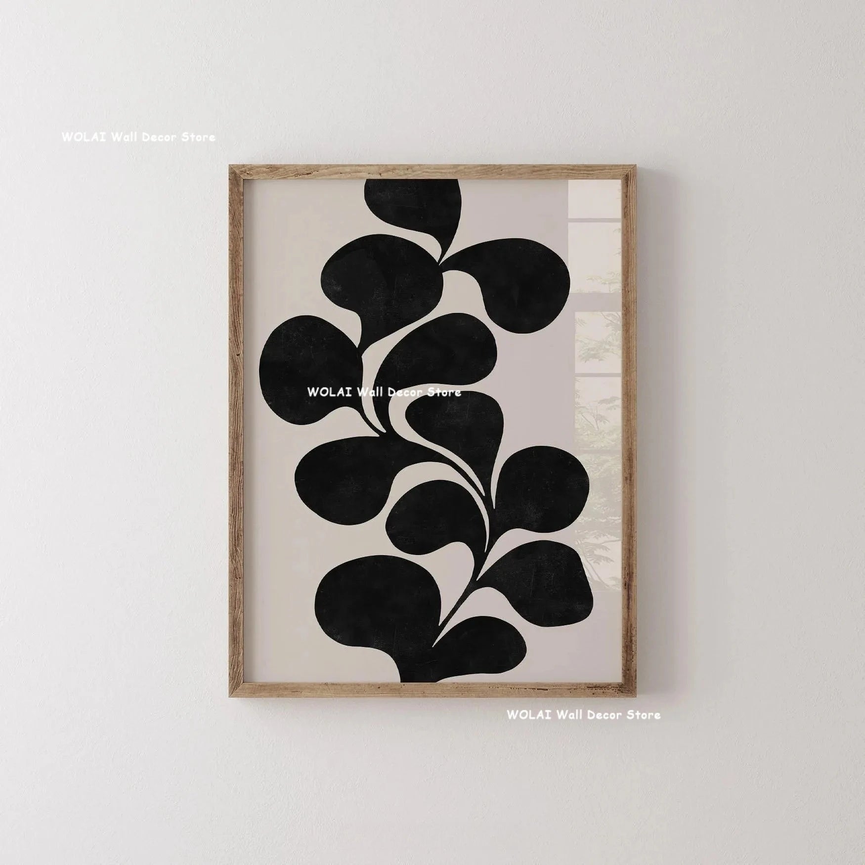 Abstract Moody Plant Art Canvas Print Mid-century Modern Beige Black Floral Line Wall Art Posters for Living Room Home Decor