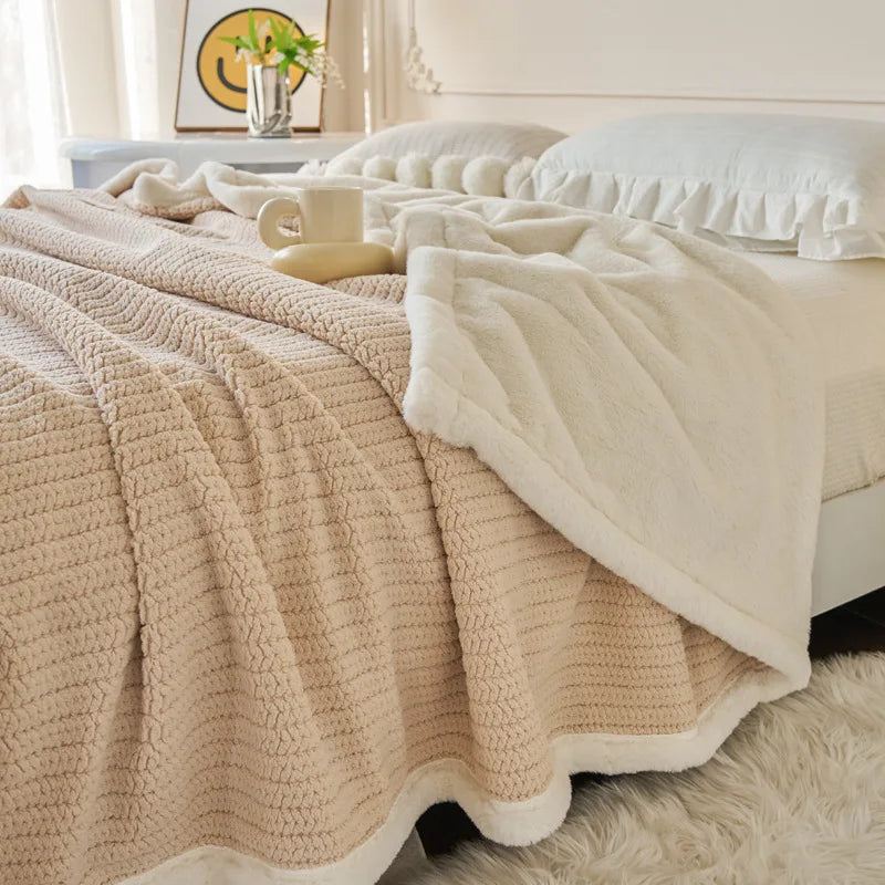 DecorBites™ Cozy Faux Rabbit Fur Blanket, Soft Fluffy Quilt for Single, Anti-Static Warm Throw