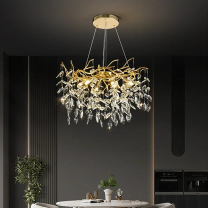 DecorBites™ Golden Branch Ceiling Crystal Chandelier for Bedroom Living Room Lighting