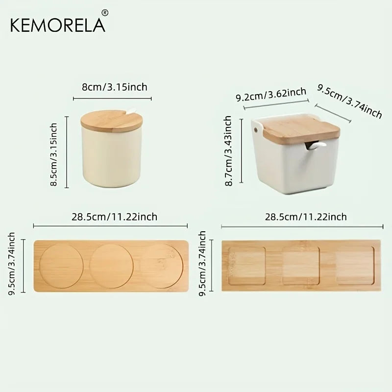 Decorbites™ Japanisches Retro-Keramik-Gewürzgefäß-Set mit Tablett - 3-teiliges Küchenorganizer
