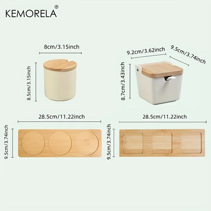 Decorbites™ Japanisches Retro-Keramik-Gewürzgefäß-Set mit Tablett - 3-teiliges Küchenorganizer