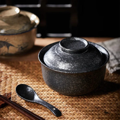 Decorbites™ Japanischer Stil Ramen-Schüssel mit Deckel | Keramische Nudelschüssel für Suppe, Reis, Brei