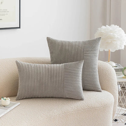 DecorBites™ Corduroy Patchwork Striped Christmas Cushion Covers - Set of 2