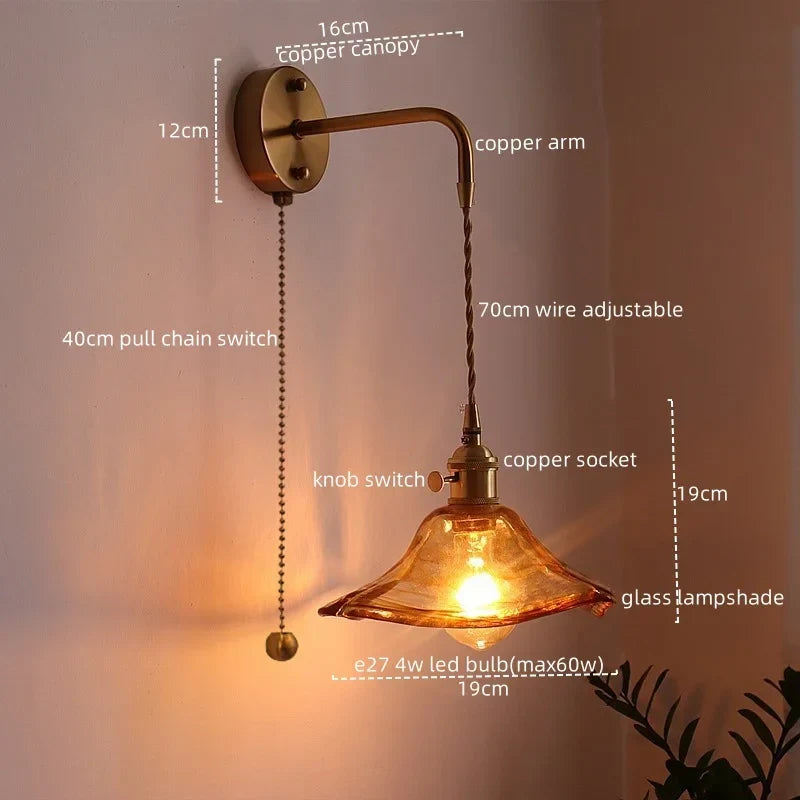 Decorbites™ Glas-Kupfer-LED-Wandleuchte im Vintage-Stil für Schlafzimmer, Esszimmer und Spiegellicht