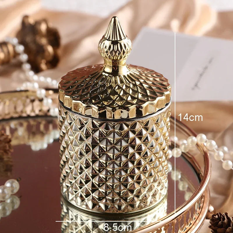 Decorbites™ Vergoldetes Glas-Nachfüllgefäß mit Deckel für Süßigkeiten, Schmuck und Kosmetik