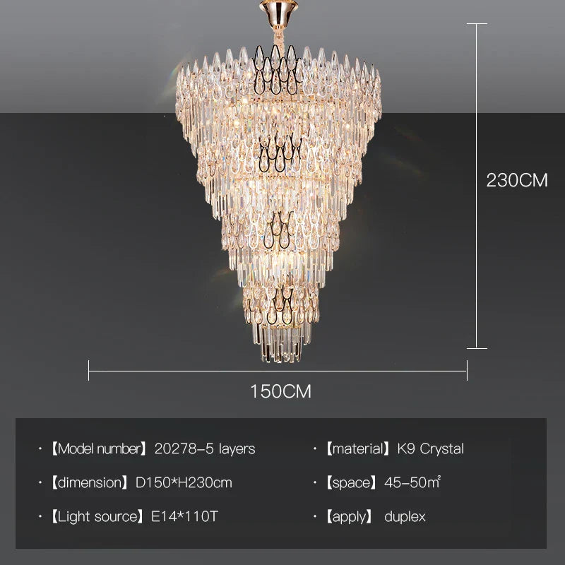 Decorbites™ Kristall-LED-Kronleuchter | Langes Treppenhaus-Villa-Licht | Moderne Luxus-Säulenlampe
