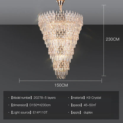Decorbites™ Kristall-LED-Kronleuchter | Langes Treppenhaus-Villa-Licht | Moderne Luxus-Säulenlampe