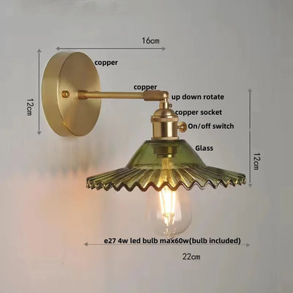 Decorbites™ Grüne Glas-LED-Wandleuchten mit Zugschalter - Vintage-Kupfer-Wandleuchte