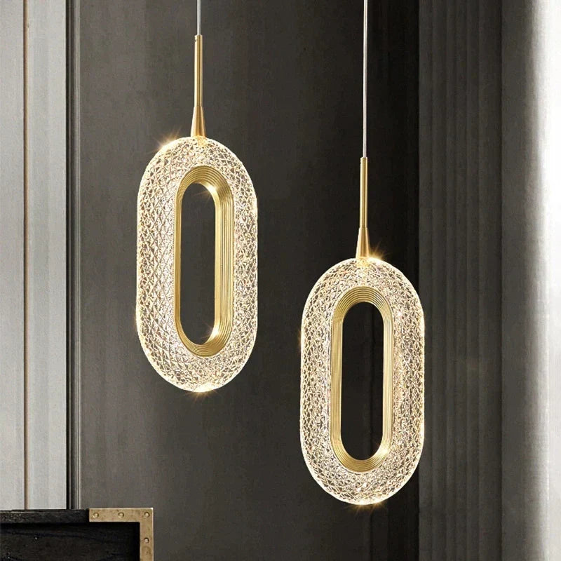 Decorbites™ Kristall-Oval-Goldring-Anhänger-Lampe-Kronleuchter für Wohnzimmer & Schlafzimmer