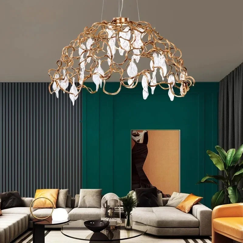 Decorbites™ Kupferkristall-Deckenleuchter für Ess- und Wohnzimmer – Rundes Astkristall-Beleuchtung