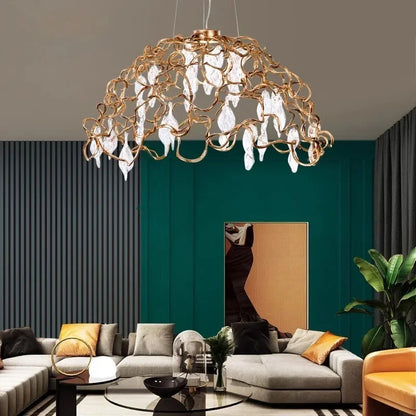 Decorbites™ Kupferkristall-Deckenleuchter für Ess- und Wohnzimmer – Rundes Astkristall-Beleuchtung