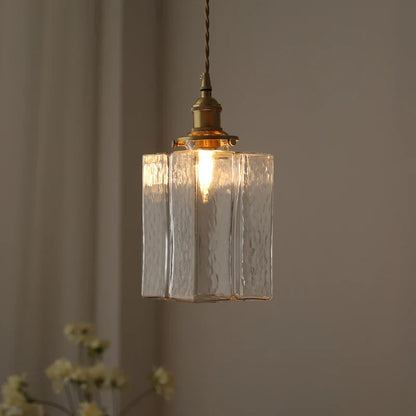 Japanese Vintage Glass Pendant Light in Polished Brass