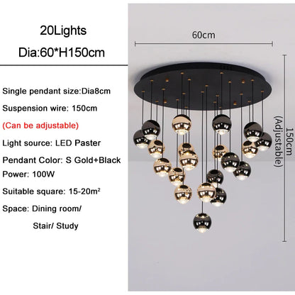 DecorBites™ Crystal Ball Pendant Light for Modern Living Room, Black & Gold Luxury Fixture