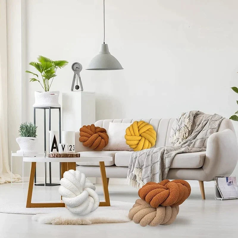 Grey Knotted Ball Pillow