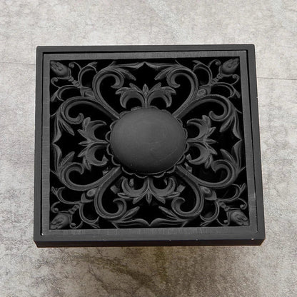 Decorbites™ Schwarze Messing Duschraster Ablauf Abdeckung Boden Quadratisch Kunstvoll Geschnitztes Gitter Becken SY-073R