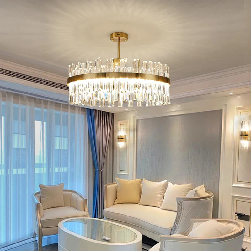 DecorBites™ Crystal Chandeliers: Round LED Luxury Ceiling Pendant Lights for Elegant Home Decor.
