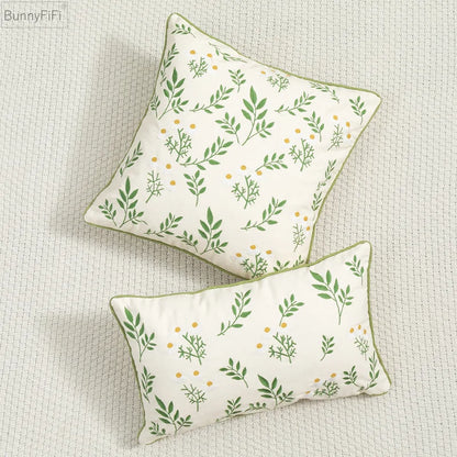 Decorbites™ Daisy Floral Grüne Blätter Stickerei Kissenbezug für Wohnzimmer Schlafzimmer