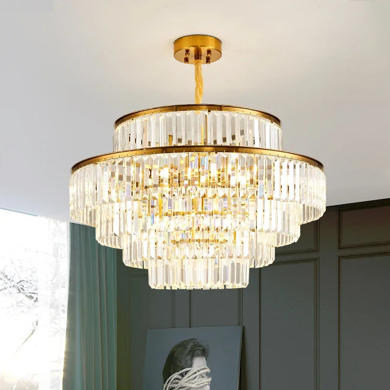 Decorbites™ Goldener Kristall-Leuchter-Hängelampe für luxuriöses Wohnzimmer, Esszimmer, Schlafzimmer