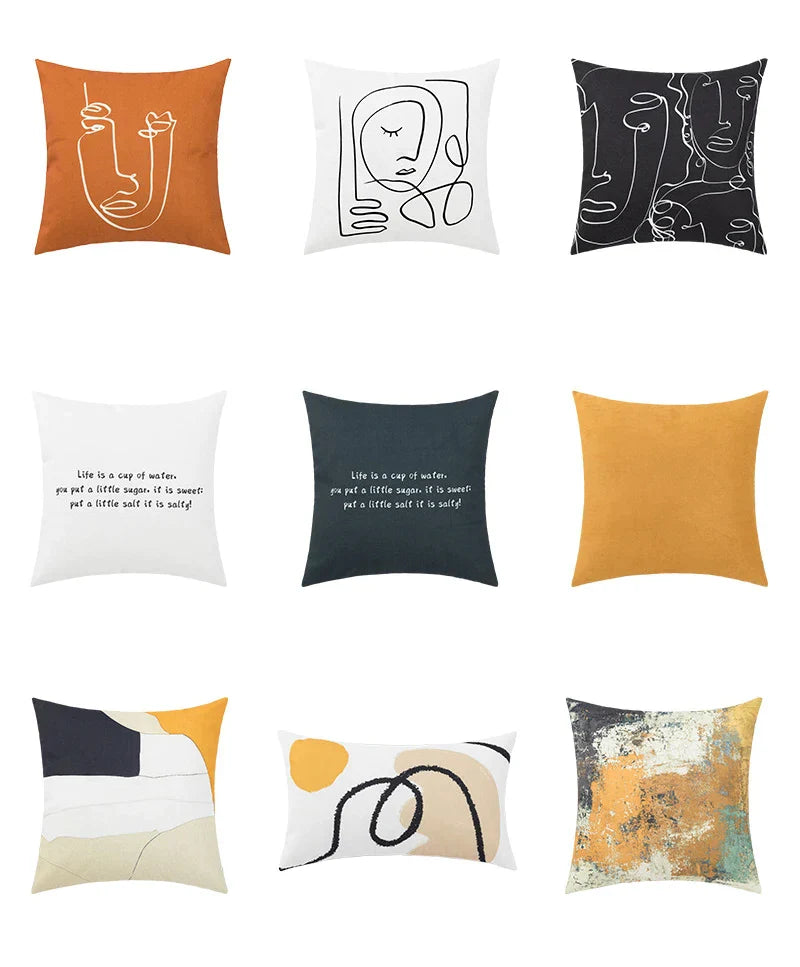 DecorBites™ Abstract Geometric Print Cotton Linen Pillow Cover Nordic Style Decor Pillowcase