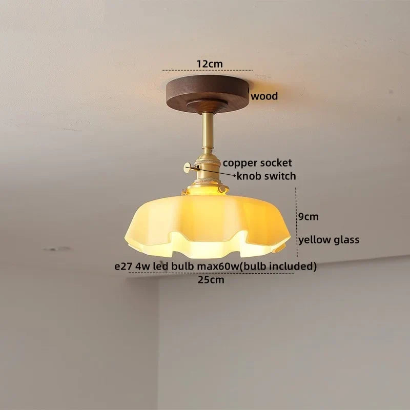 Nordic Glass Wood Ceiling Light For Foyer