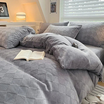 Decorbites™ Hochdichte Milchfleece-Bettwäsche-Set mit Winterwärme für Kingsize-Bett & Plüsch-Deckenbezug