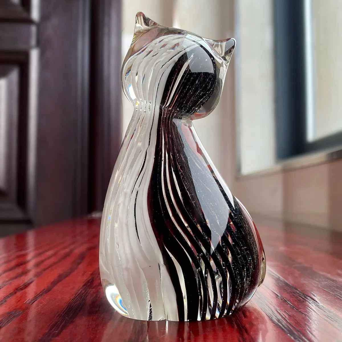Decorbites™ Handgeblasene Glas-Katzenfigur, Moderne Kunst-Kristallskulptur, Süßes Ornament