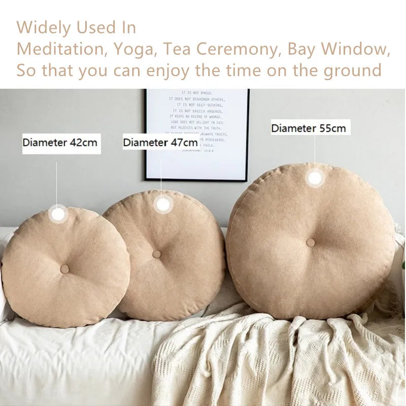 DecorBites™ Linen Round Floor Cushion for Meditation Yoga Sofa Chair Bed